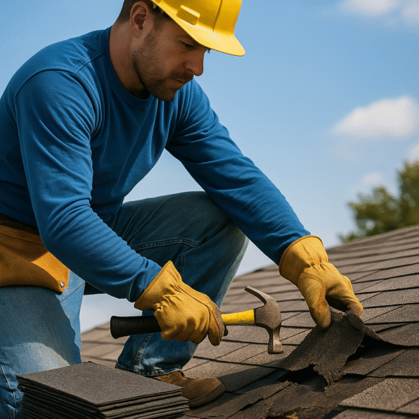 Roofer Doing a Roof Repair